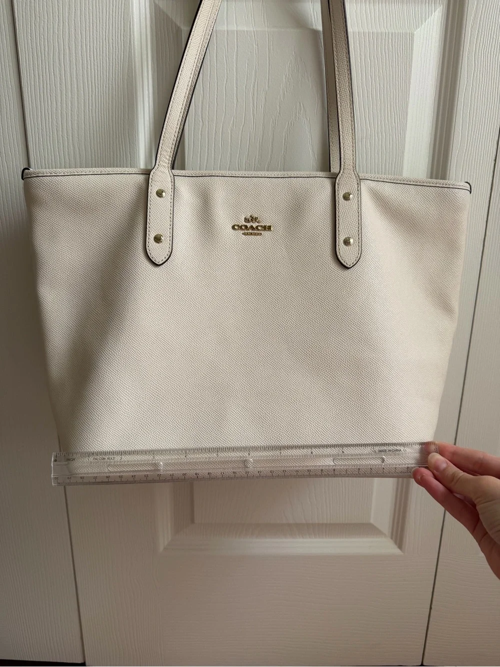 Coach Cream Leather Tote with Gold Logo Hardware